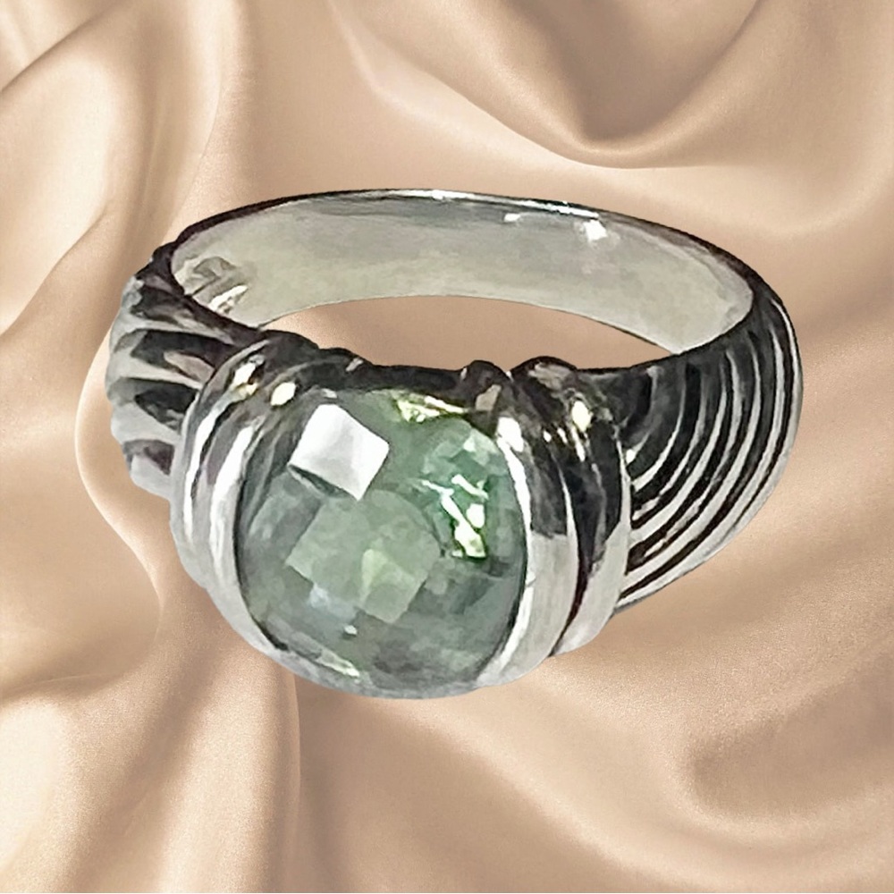 Sterling Silver Prasiolite Ribbed Ring Size 8 3/4.